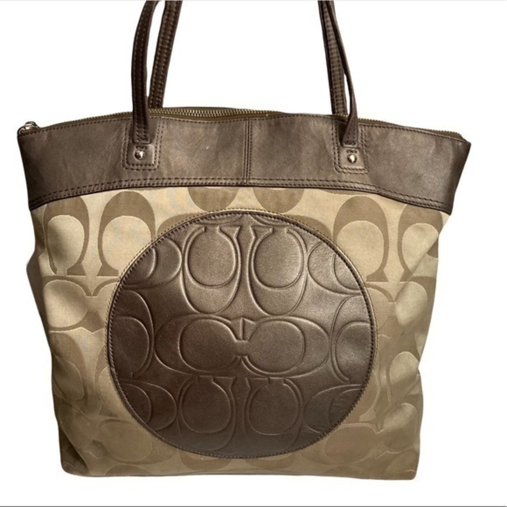 Coach khaki bronze signature c leather tote bag